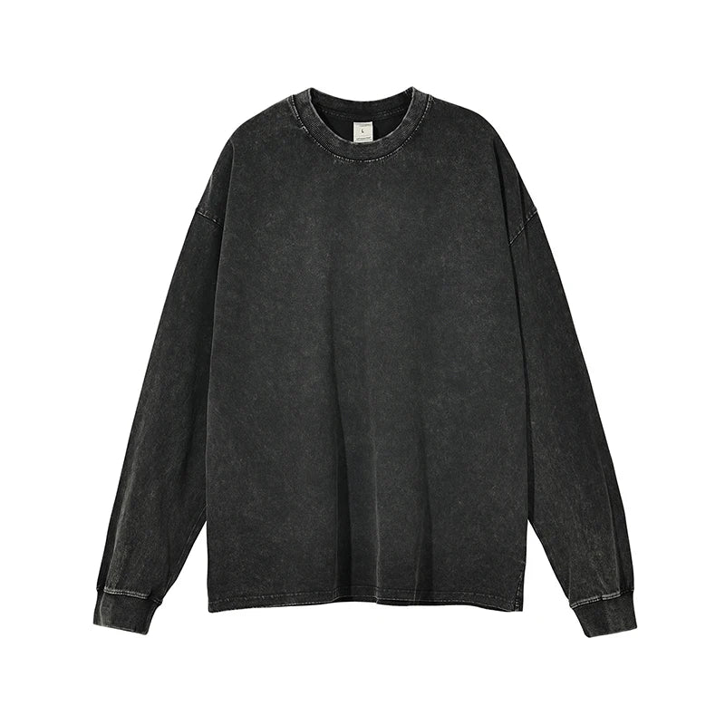 Washed Graphic Long Sleeve T-Shirt – Vintage Oversized Streetwear for Women - 3KDyn